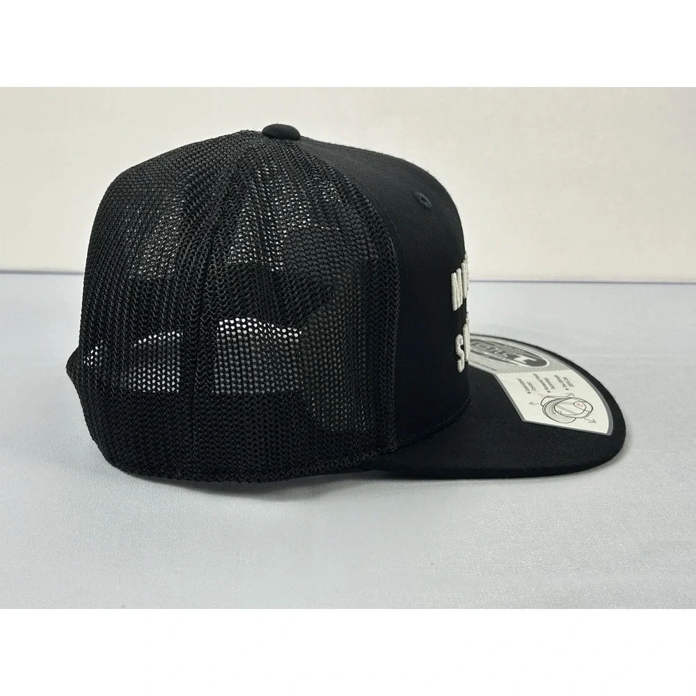 Mustang Survival Hat Black Yupoong 110 Flexfit Tech Trucker Snapback Cap NWT